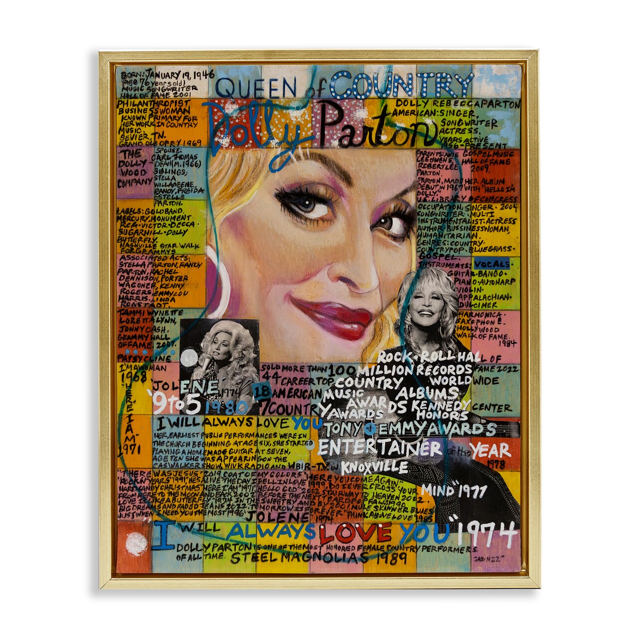 Stupell Industries Dolly Parton Collage Framed Floater Canvas Wall Art Design by Sabin